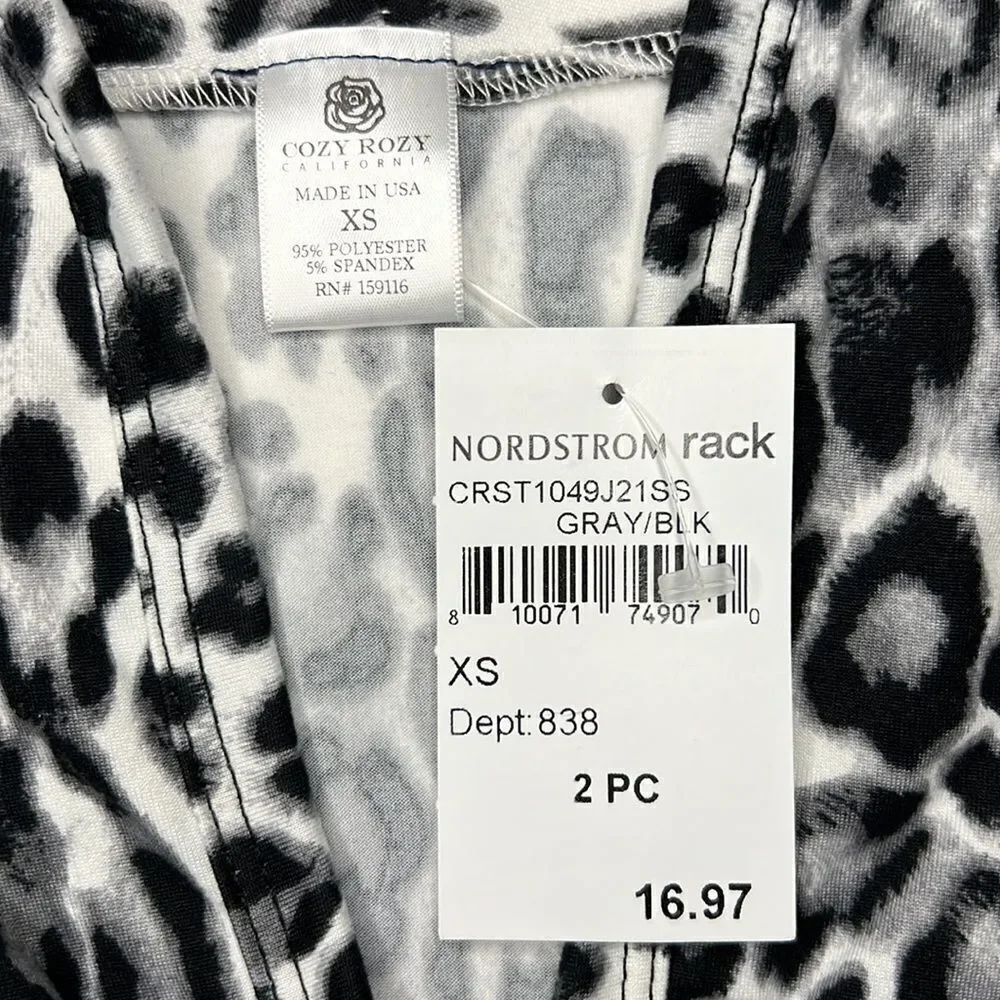 Cozy Rozy Women’s Gray Black Leopard Print Pajama Top Size XS